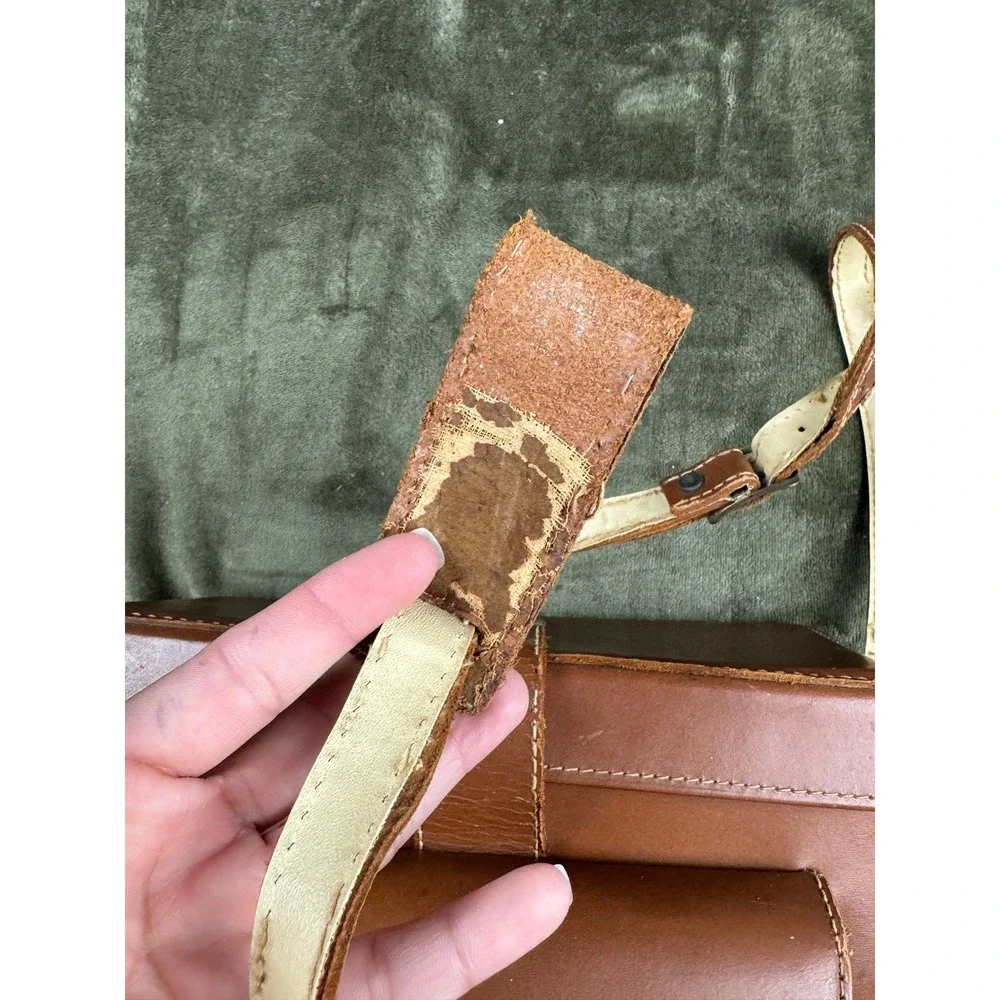 Vintage Top Grain Cowhide Leather Camera Case Satchel USA Brown Shoulder Bag